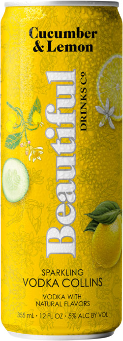 BEAUTIFUL DRINKS CO. CUCUMBER &amp; LEMON SPARKLING VODKA COLLINS